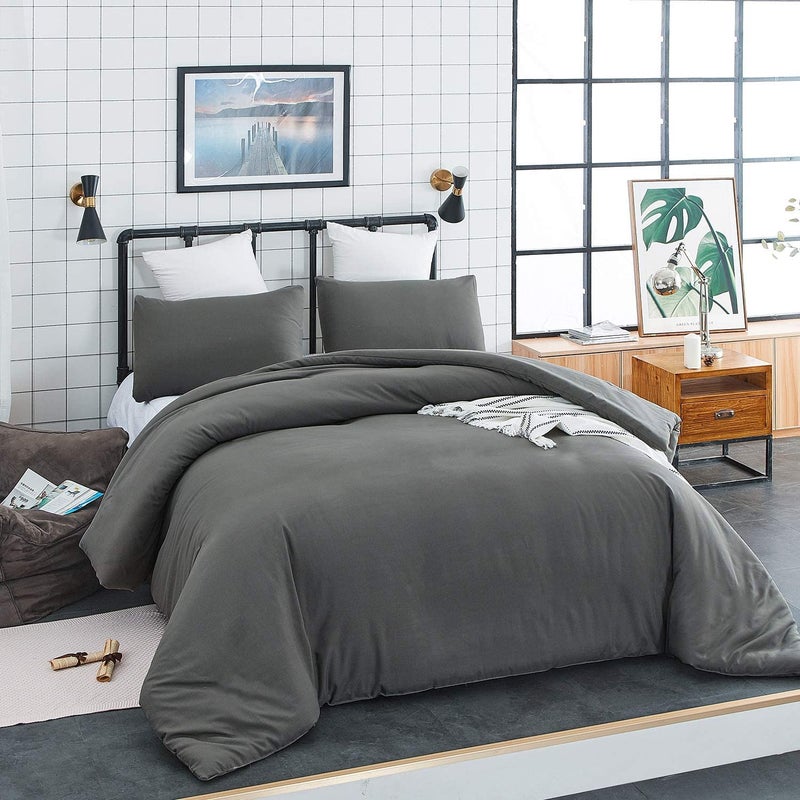 KAREVER Deep Grey Comforter Set King Dark Color Beddig Set Women Lightweight Durable Bedding Set 3 Pieces with 2 Pollowcases Gray Blanket Sets Breathable - Image 3
